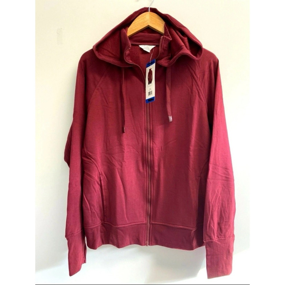 NEW Danskin Women's‎ XL Double Collar Full Zip Hooded Jacket Burgundy Red